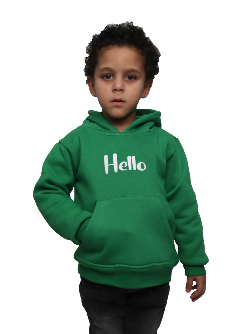 OneHand Hoodie Melton Printed Cotton For Kids,Green - Image 1
