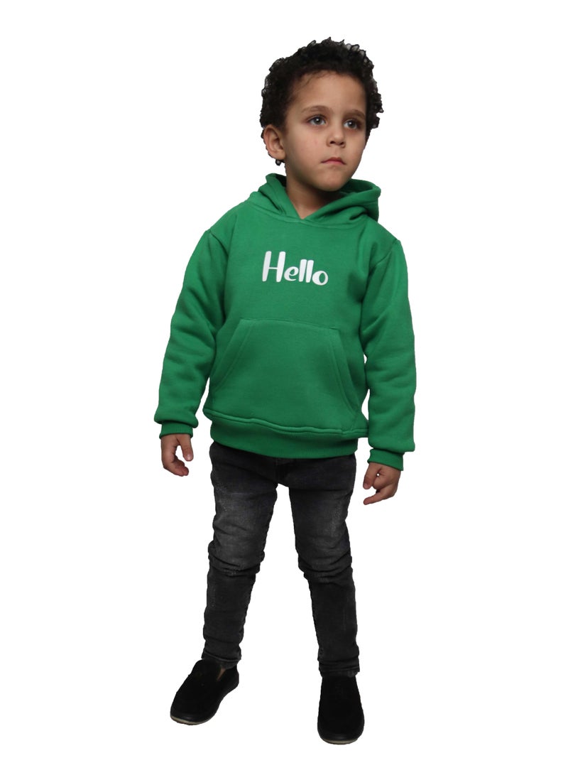 OneHand Hoodie Melton Printed Cotton For Kids,Green - Image 2