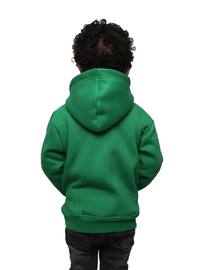 OneHand Hoodie Melton Printed Cotton For Kids,Green - Image 4