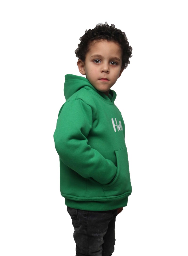 OneHand Hoodie Melton Printed Cotton For Kids,Green - Image 3