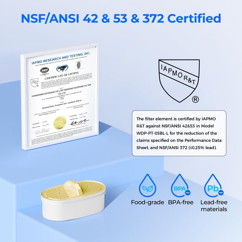 Waterdrop [Original] Waterdrop Upgrade NSF 53&42&372 Certified Replacement Filters, for All Waterdrop Pitcher and Dispenser, Reduces Lead, PFAS, PFOA/PFOS, Chlorine, Cadmium, Copper, Mercury, 3 Packs - Image 2