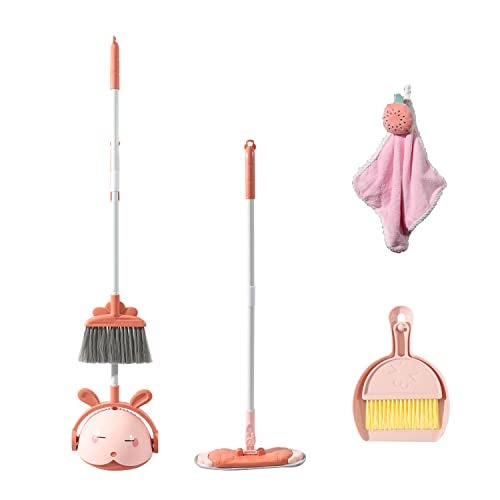 Midoneat Kids Cleaning Toy Set Mini Child Broom Mop and Dustpan Little Housekeeping Helper Set Pretend Home Cleaning Play Set for Toddler Age 156pcs Pink - Image 1