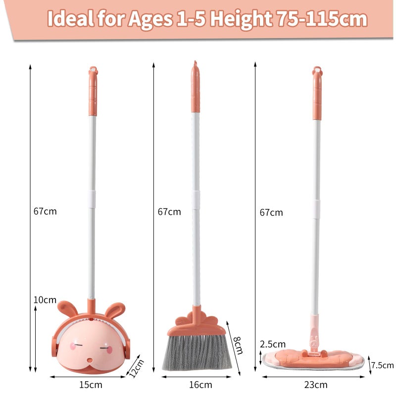Midoneat Kids Cleaning Toy Set Mini Child Broom Mop and Dustpan Little Housekeeping Helper Set Pretend Home Cleaning Play Set for Toddler Age 156pcs Pink - Image 3