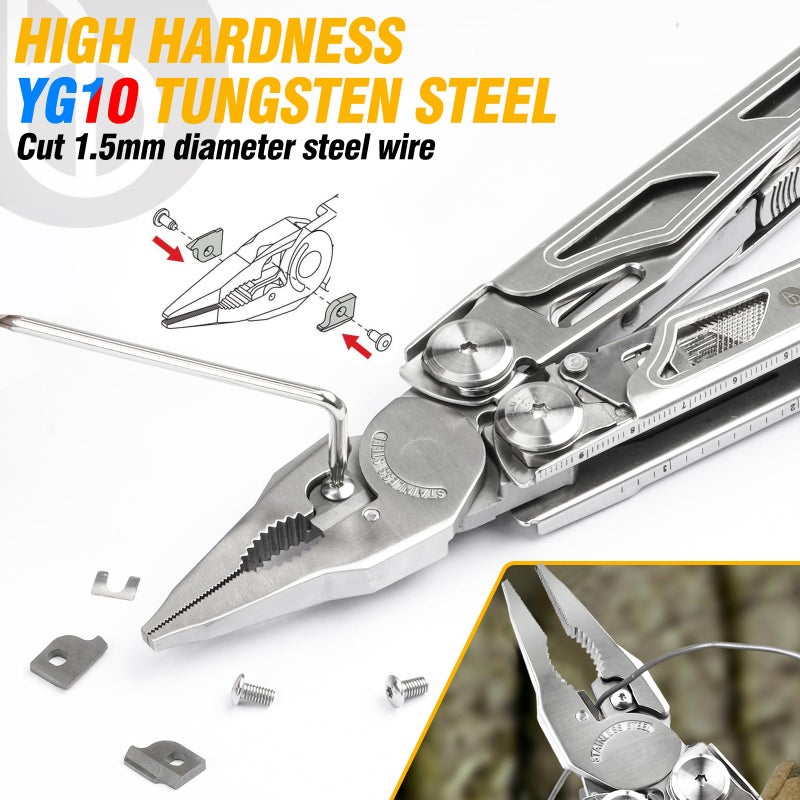 BIBURY BIBURY Multitool Pliers, Stainless Steel Multi Tool Pliers with Replaceable Wire Cutters and Saw, Foldable Multitools with Scissors and Screwdriver, Ideal for Camping, Hiking, Survival, Repair  - Image 3