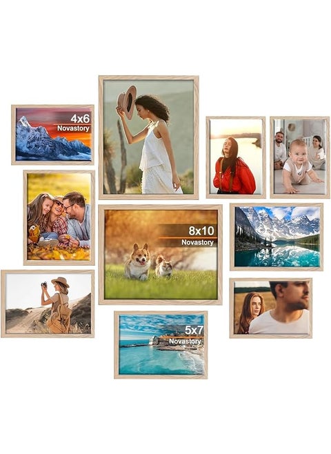 Picture Frame Set 10 Piece Wall Gallery Photo Frames With Two 8X10 Four 5X7 Four 4X6 Wood Multi Photo Frames Collage With Stands For Wall Mounting Or Table Top Display Rustic Home Décor