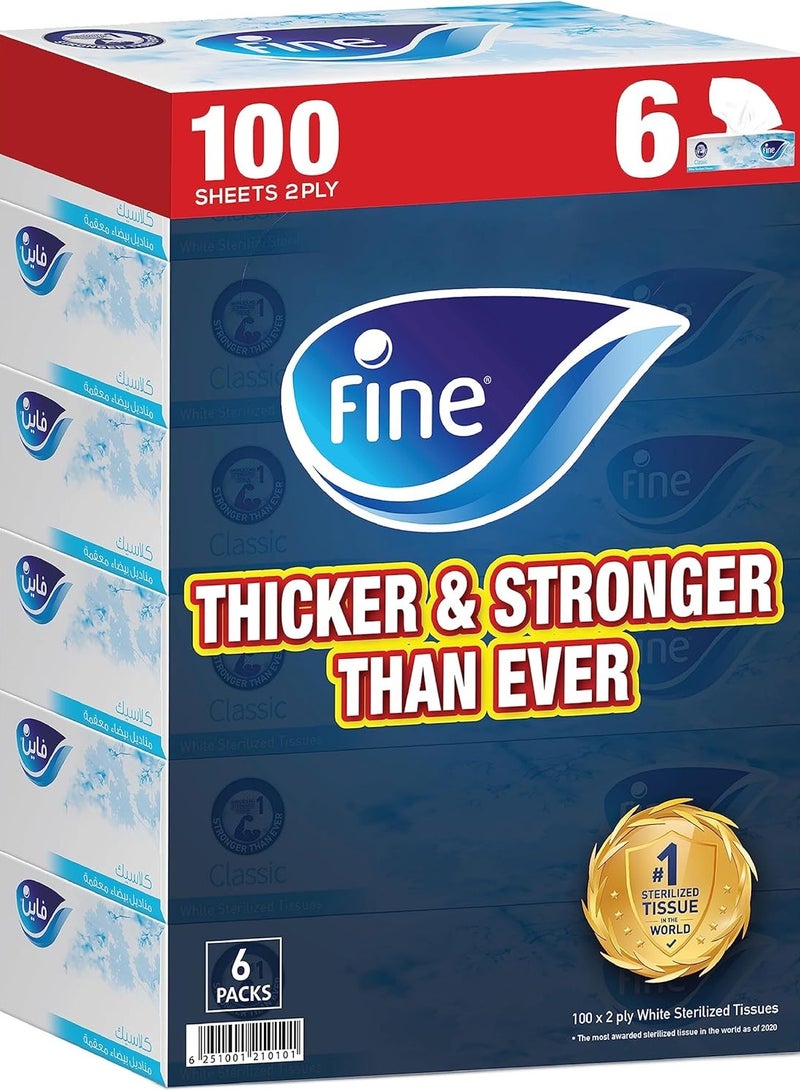 فاين مناديل وجه معقمة - عبوة من 6 علب، 86 ورقة × طبقتين، لون أبيض - Image 1