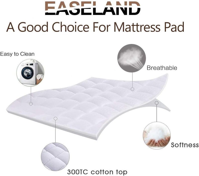 EASELAND RV Short Queen Mattress Pad Pillow Top Mattress Cover Quilted Fitted Mattress Protector Cotton Top 8-21" Deep Pocket Cooling Mattress Topper (60x75 Inches, White) - Image 2