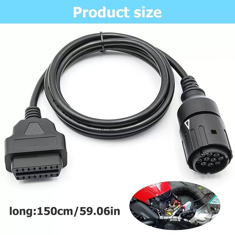 10 Pin Male To 16 Pin Female OBD2 Extension Diagnostic Cable For Motorcycle Compatible With BMW Black - Image 2