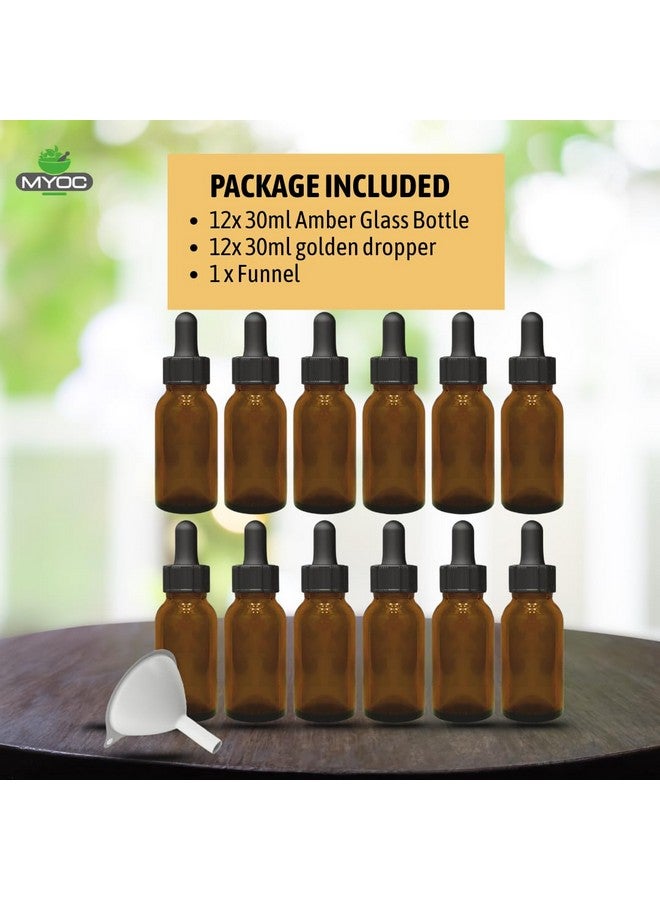 MYOC Amber Glass Dropper Bottles | Refillable Cosmetic Bottles with Black Dropper Cap for DIY Oils, Serums, and Skincare Solutions - 30ml / 1.01 Fl Oz (Pack of 12) - Image 2