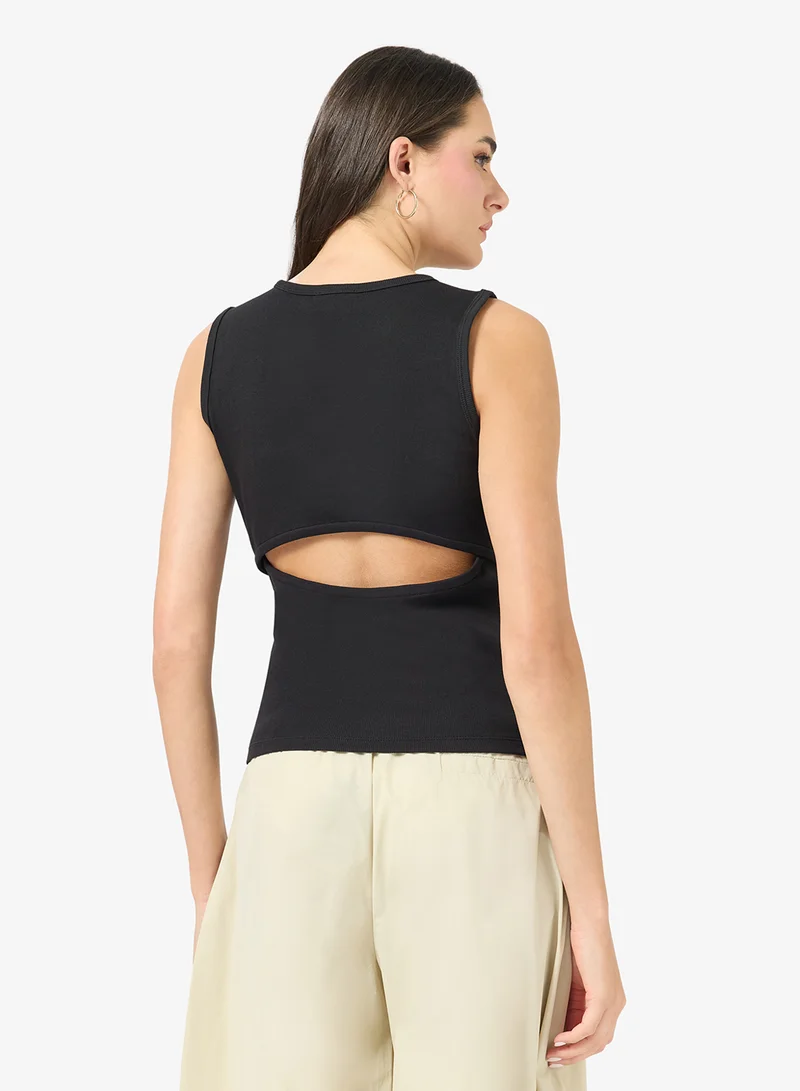 Calvin Klein Jeans Casual Woven Label 2X2 Baby Rib Cuto Top