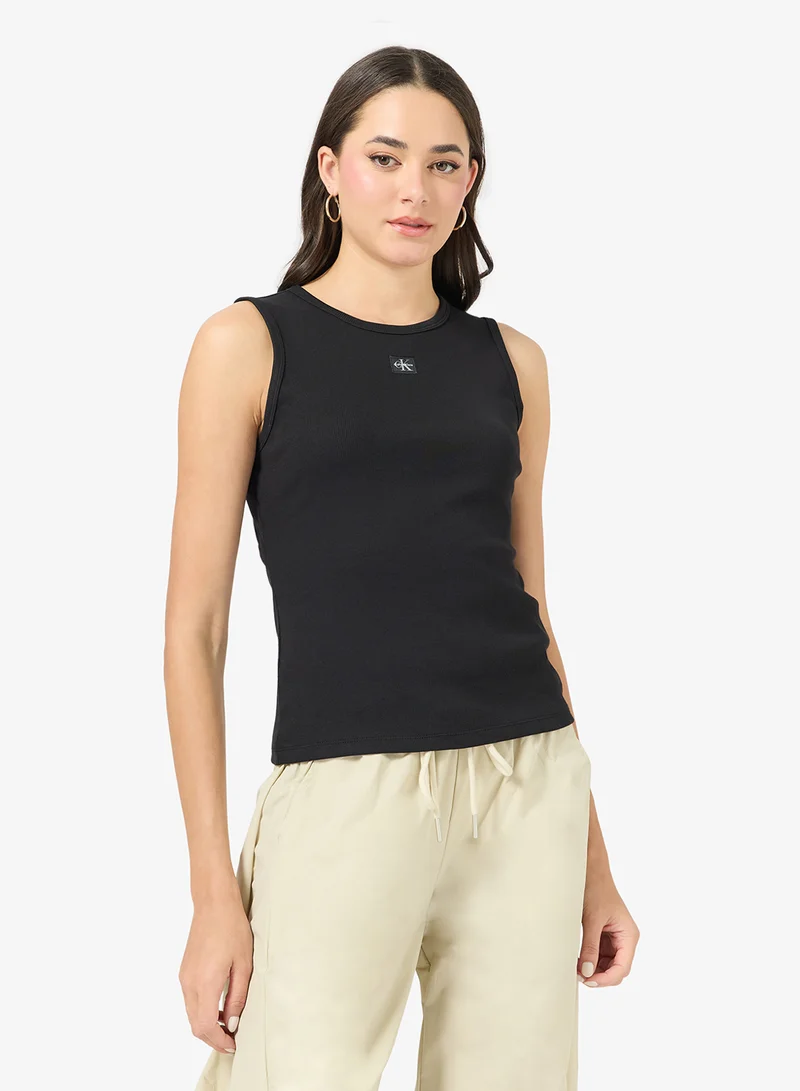 Calvin Klein Jeans Casual Woven Label 2X2 Baby Rib Cuto Top