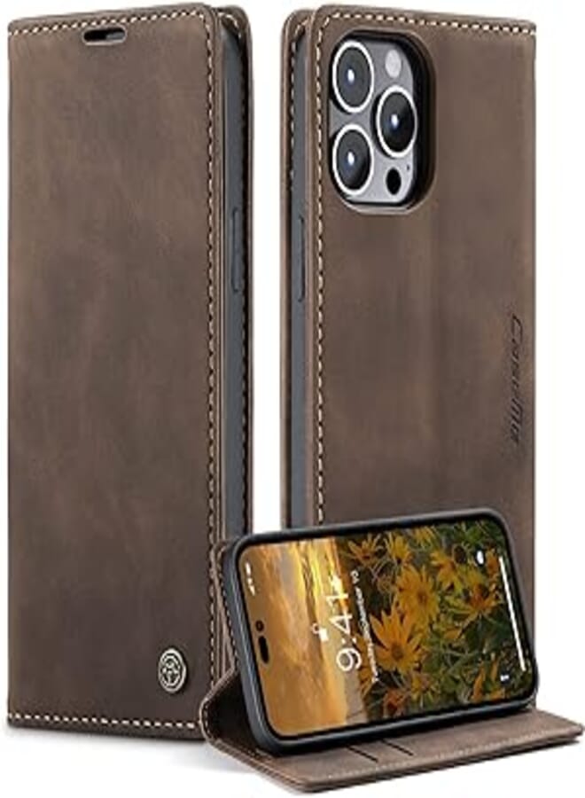 SINIANL iPhone 14 Pro Wallet Case, iPhone 14 Pro Case Wallet, PU Leather Book Folding Flip Folio Case with Card Holder Kickstand Magnetic Closure Phone Cover for iPhone 14 Pro 2022 6.1 inch, Coffee 