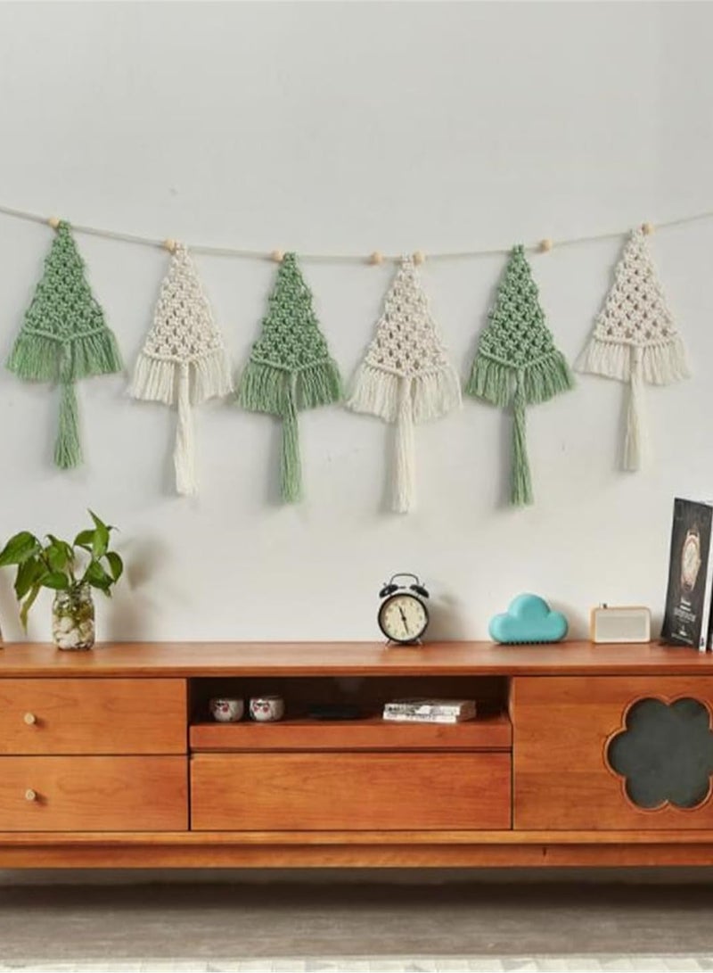 انتيكيانو شجرة عيد الميلاد نسيج الجدار شنقا، بوهو شجرة عيد الميلاد إكليل نسيج Macrame جارلاند، ديكور عيد الميلاد الحلي هدايا ديكور المنزل (أبيض أخضر) - Image 2