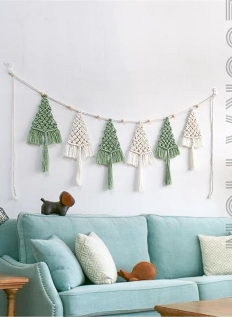 انتيكيانو شجرة عيد الميلاد نسيج الجدار شنقا، بوهو شجرة عيد الميلاد إكليل نسيج Macrame جارلاند، ديكور عيد الميلاد الحلي هدايا ديكور المنزل (أبيض أخضر) - Image 3