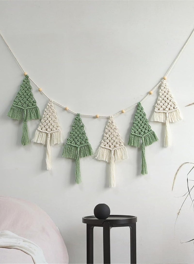 انتيكيانو شجرة عيد الميلاد نسيج الجدار شنقا، بوهو شجرة عيد الميلاد إكليل نسيج Macrame جارلاند، ديكور عيد الميلاد الحلي هدايا ديكور المنزل (أبيض أخضر) - Image 4