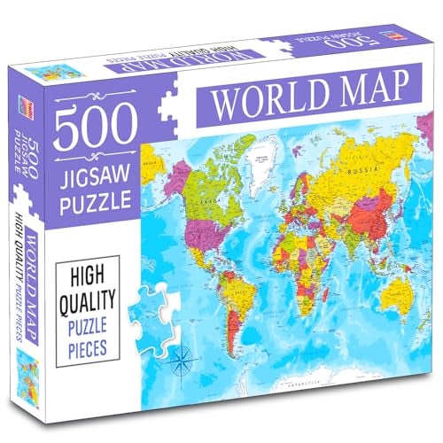 BRIJBASI World Map Jigsaw Puzzles for Kids and Childrens – Realistic Illustration Challenging Brain Booster Gifts, Fun and Creative Fun Game - Ages 5+ (500 Pcs) - Image 1