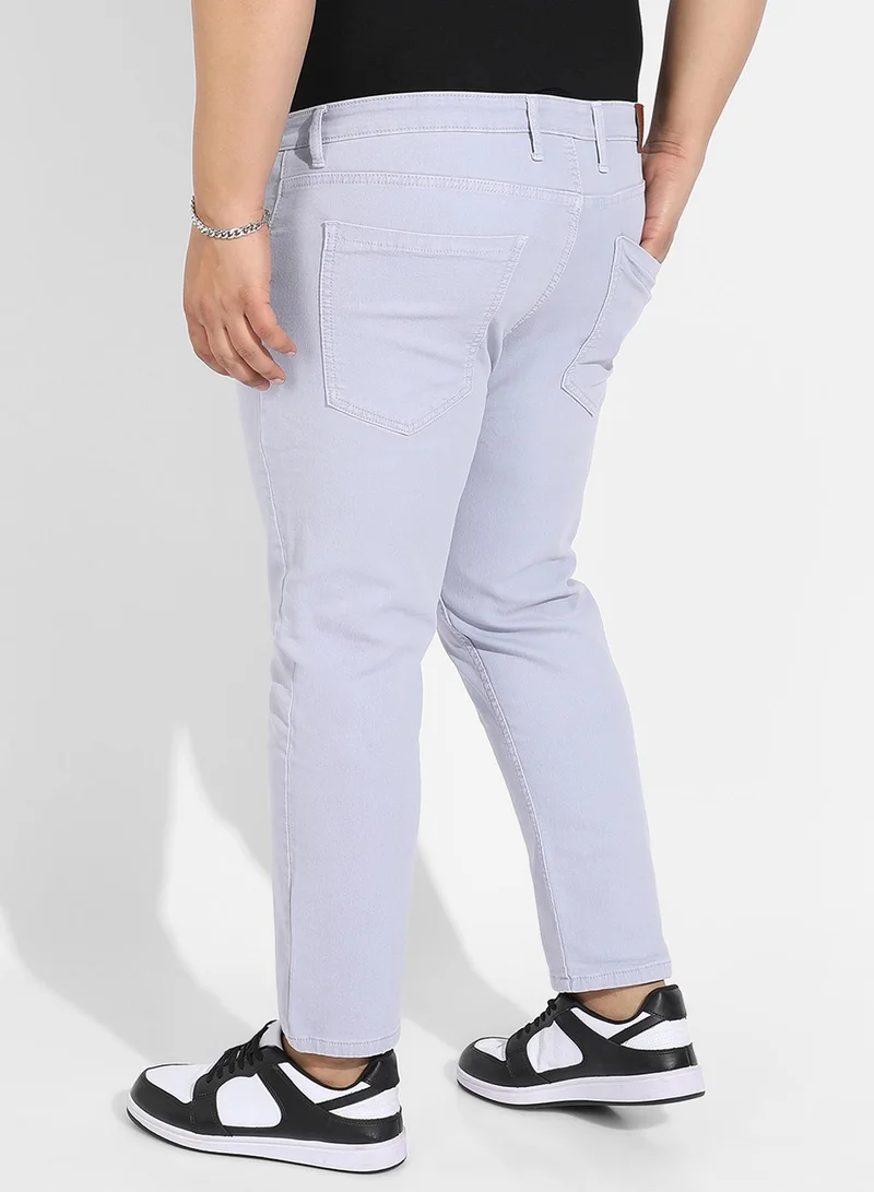 Instafab Plus Instafab Plus Men's Light Grey Solid Denim Jeans For Casual Wear | Light-Wash | Plus-Size Fit | Button Closure | Plus-Size Denim Jeans Crafted With Comfort Fit For Everyday Wear