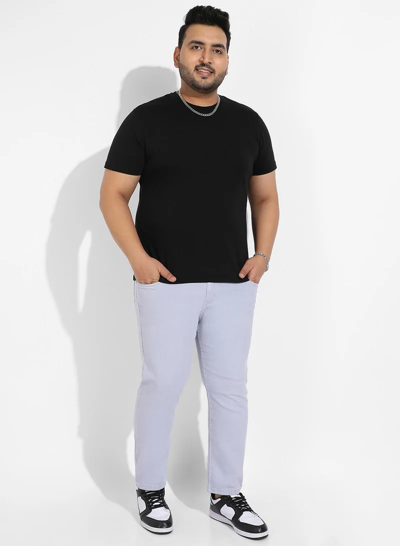 Instafab Plus Instafab Plus Men's Light Grey Solid Denim Jeans For Casual Wear | Light-Wash | Plus-Size Fit | Button Closure | Plus-Size Denim Jeans Crafted With Comfort Fit For Everyday Wear