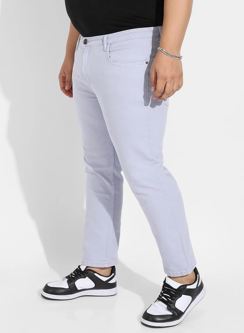 Instafab Plus Instafab Plus Men's Light Grey Solid Denim Jeans For Casual Wear | Light-Wash | Plus-Size Fit | Button Closure | Plus-Size Denim Jeans Crafted With Comfort Fit For Everyday Wear