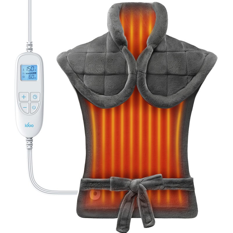 iDOO Heating Pad for Neck and Shoulders and Back for Pain Relief, Mothers Day Gifts for Mom Women Men Elderly, FSA Eligible Items & HSA Store, Large 24"x33" Weighted Electric Heat Pads for Back Gray - Image 1