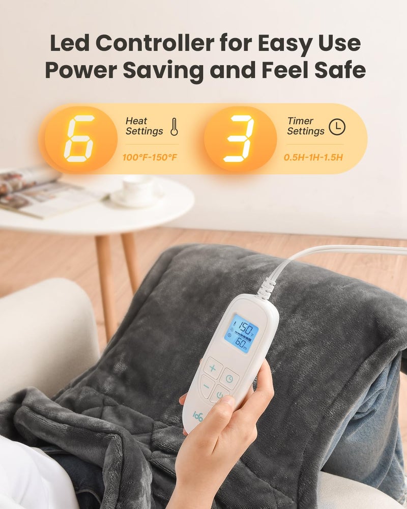 iDOO Heating Pad for Neck and Shoulders and Back for Pain Relief, Mothers Day Gifts for Mom Women Men Elderly, FSA Eligible Items & HSA Store, Large 24"x33" Weighted Electric Heat Pads for Back Gray - Image 4