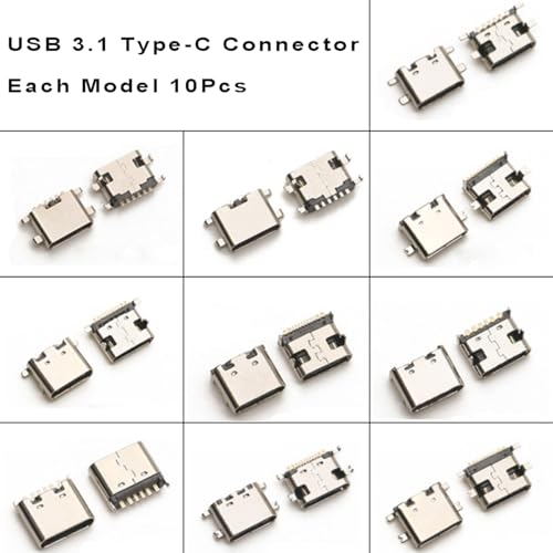 Teansic 100Pcs 10Models Type-C USB 3.1 Charging Dock Connectors Mix 6Pin and 16Pin Use for Mobile Phone and Other Product Repair Kits - Image 2