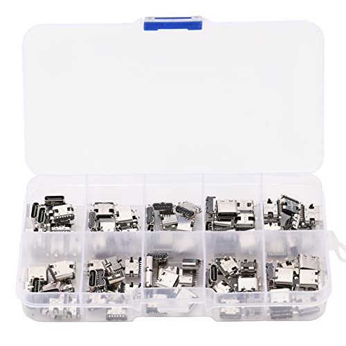 Teansic 100Pcs 10Models Type-C USB 3.1 Charging Dock Connectors Mix 6Pin and 16Pin Use for Mobile Phone and Other Product Repair Kits - Image 1