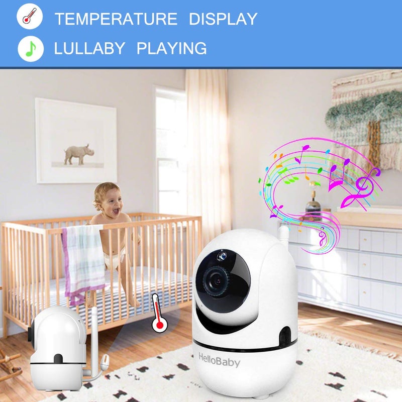 HelloBaby Video Baby Monitor with Remote Camera Pan-Tilt-Zoom, 3.2'' Color LCD Screen, Infrared Night Vision, Temperature Display, Lullaby, Two Way Audio - Image 5