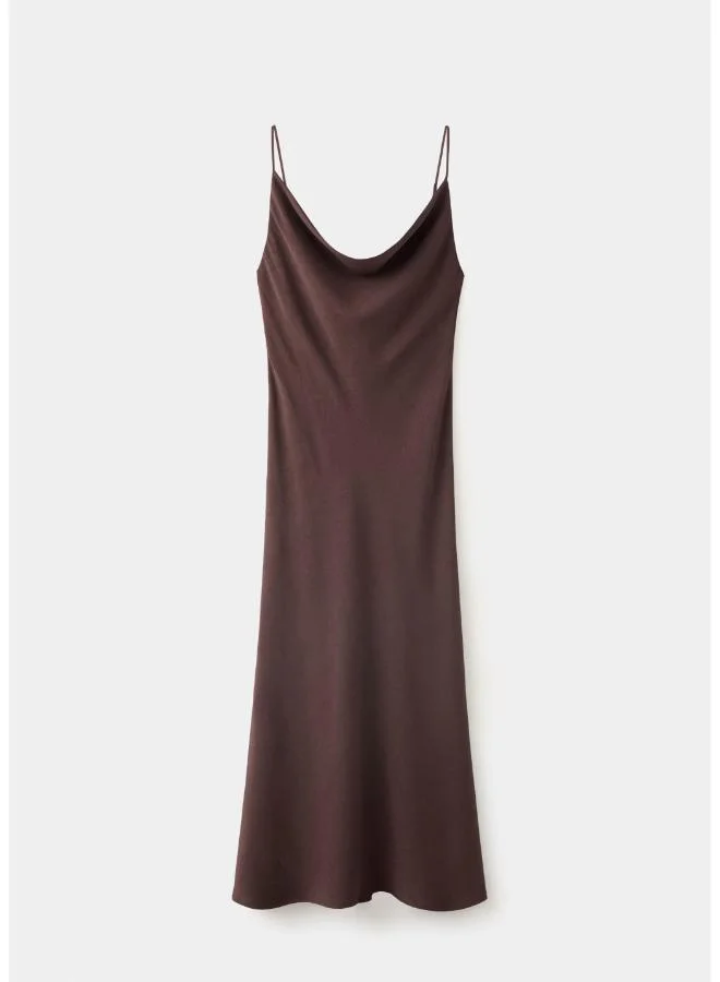 Mango dark brown Draped Dress With A Crinkled Effect for Women | Best Price UAE