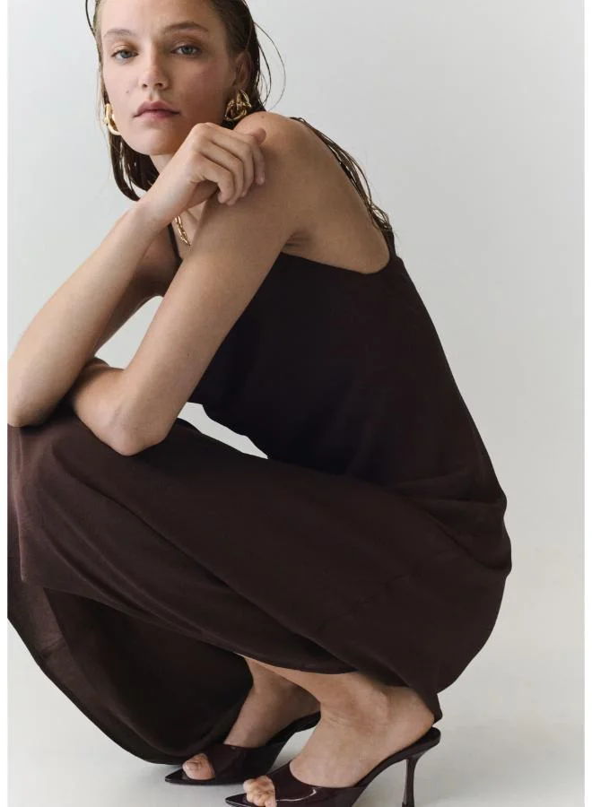 Mango dark brown Draped Dress With A Crinkled Effect for Women | Best Price UAE