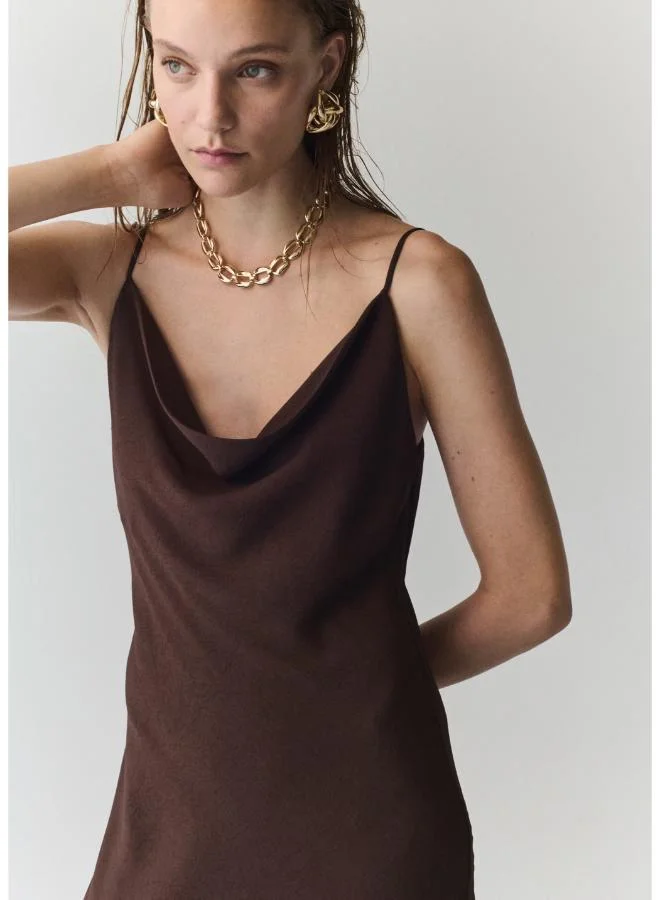 Mango dark brown Draped Dress With A Crinkled Effect for Women | Best Price UAE