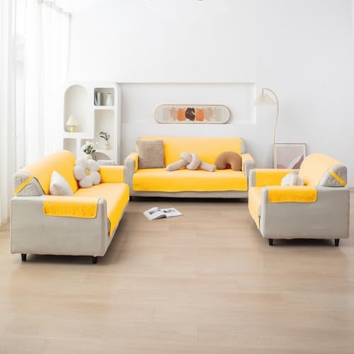 HOKIPO Quilted Polyester Sofa Cover Mat, Seat Length 220 cm, Yellow (IN-710-YLW) - Image 3