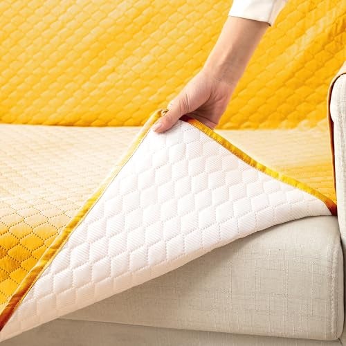 HOKIPO Quilted Polyester Sofa Cover Mat, Seat Length 220 cm, Yellow (IN-710-YLW) - Image 5