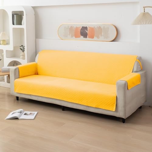 HOKIPO Quilted Polyester Sofa Cover Mat, Seat Length 220 cm, Yellow (IN-710-YLW) - Image 1