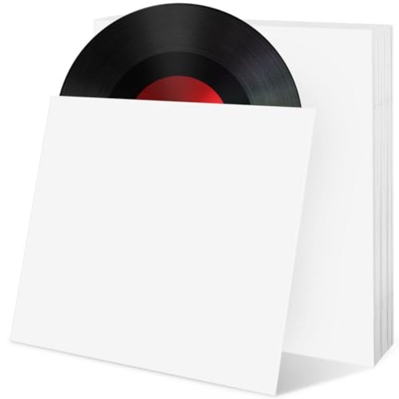 أكمام تخزين سجلات الفينيل لألبومات LP، مادة ورقية بيضاء، تصميم فارغ بدون فتحة مركزية، سترات خارجية مربعة مقاس 12 بوصة، 10 عبوات لمجموعة LP وCD - Image 1