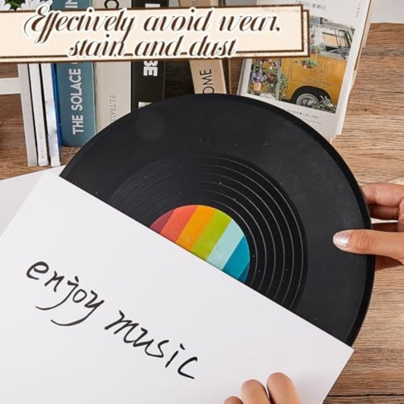 أكمام تخزين سجلات الفينيل لألبومات LP، مادة ورقية بيضاء، تصميم فارغ بدون فتحة مركزية، سترات خارجية مربعة مقاس 12 بوصة، 10 عبوات لمجموعة LP وCD - Image 5