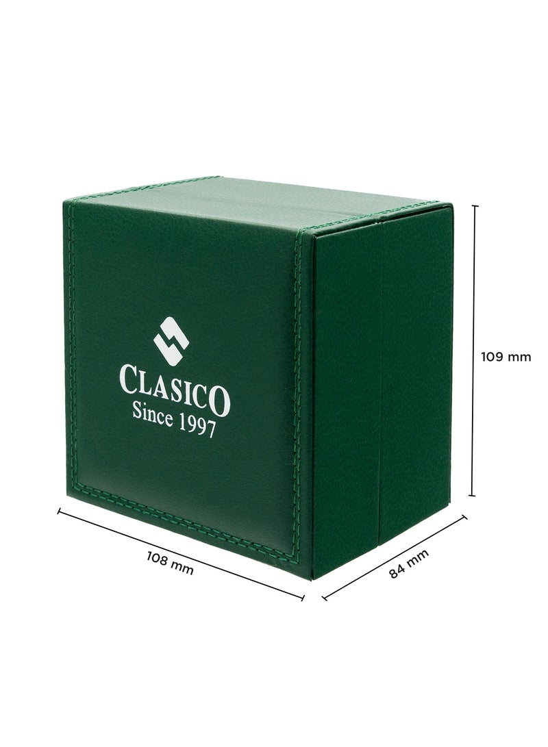 Clasico 🎁 صندوق هدايا ساعة كلاسيكو بريميوم – تشطيب جلد أخضر | علبة تخزين واقية | 109×108×84 مم | 10.9x10.8x8.4 سم - Image 5