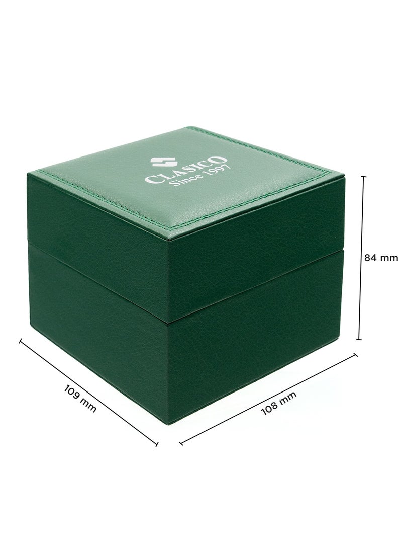 Clasico 🎁 صندوق هدايا ساعة كلاسيكو بريميوم – تشطيب جلد أخضر | علبة تخزين واقية | 109×108×84 مم | 10.9x10.8x8.4 سم - Image 1