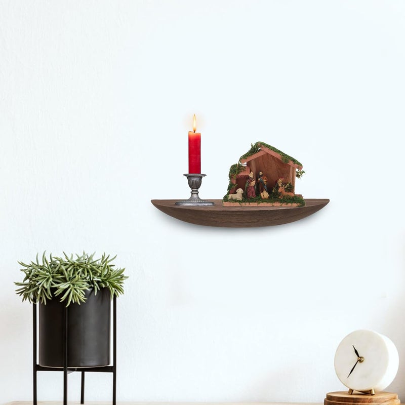 Garneck Floating Wall Shelf Solid Wood 20cm Rustic Burnt Finish Multi-Layer Storage Rack No-Drill Mount Nordic Style for Bedroom Bathroom Kitchen Wall Decor - Image 2