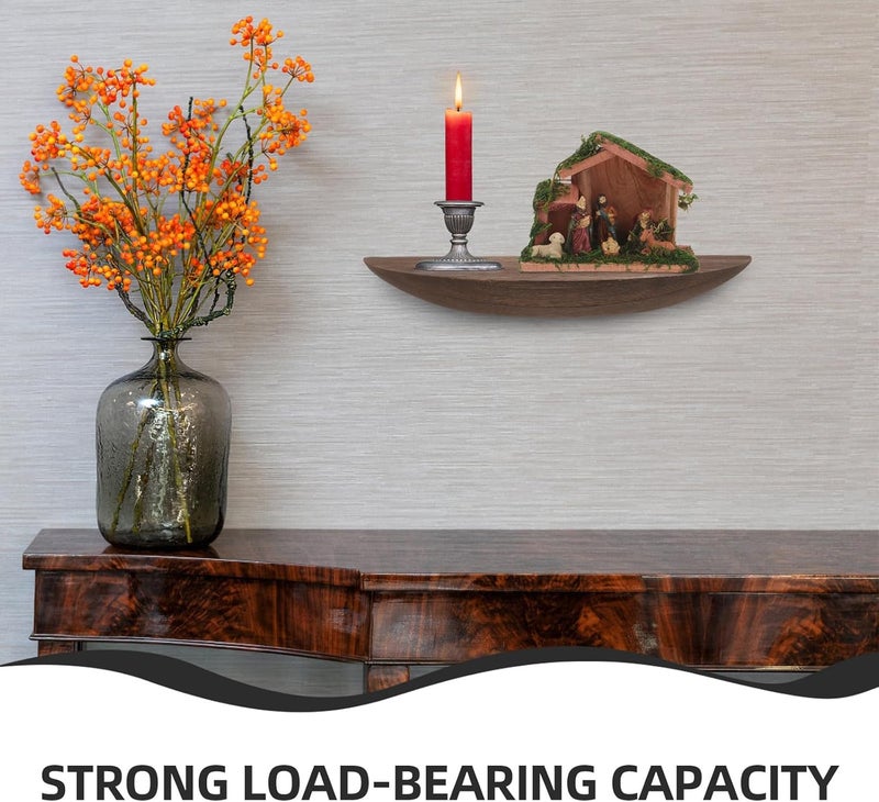 Garneck Floating Wall Shelf Solid Wood 20cm Rustic Burnt Finish Multi-Layer Storage Rack No-Drill Mount Nordic Style for Bedroom Bathroom Kitchen Wall Decor - Image 4