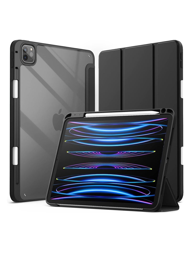 حافظة لجهاز iPad Pro مقاس 11 بوصة (2022/2021/2020/2018) مع حامل قلم، غلاف خلفي شفاف رقيق، واقي للصدمات، غطاء لوحي مع وظيفة الاستيقاظ/النوم التلقائي (أسود) - Image 1