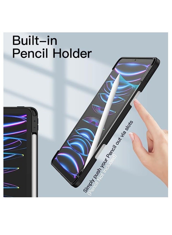 حافظة لجهاز iPad Pro مقاس 11 بوصة (2022/2021/2020/2018) مع حامل قلم، غلاف خلفي شفاف رقيق، واقي للصدمات، غطاء لوحي مع وظيفة الاستيقاظ/النوم التلقائي (أسود) - Image 4