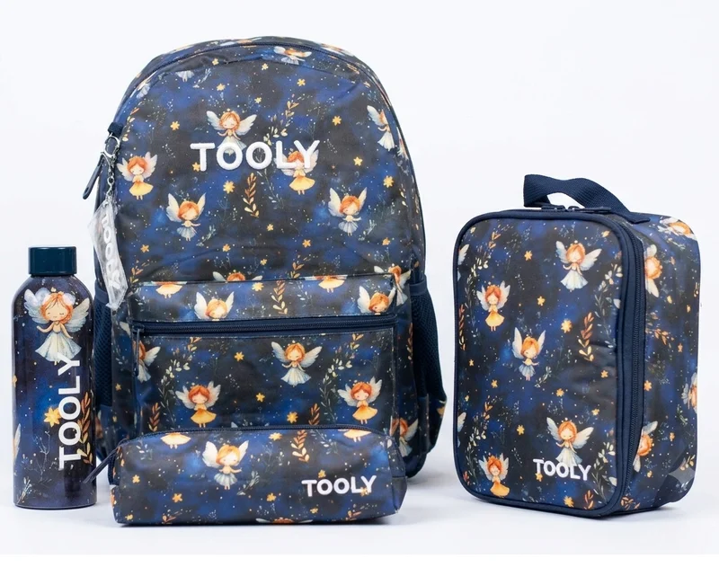 TOOLY 4-Piece School Backpack Set – 44cm Backpack with Insulated Lunch Bag, Pencil Case & 500ml Water Bottle | Lightweight, Water-Resistant School Bag for Girls