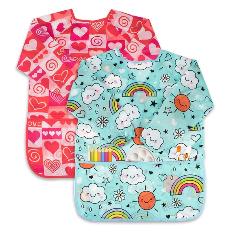 BAHABY 2 Pack Art Smock for Kid, Painting Apron for Children Waterproof Artist Smock with Long Sleeve and 3 Pockets for Age 3-8 Years - Image 1