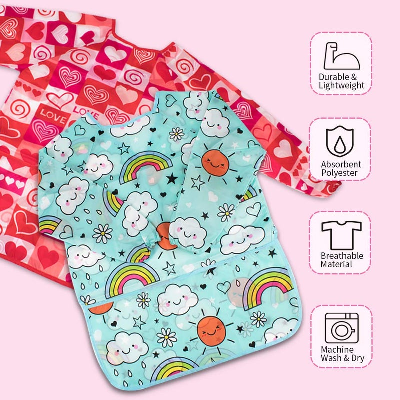 BAHABY 2 Pack Art Smock for Kid, Painting Apron for Children Waterproof Artist Smock with Long Sleeve and 3 Pockets for Age 3-8 Years - Image 5