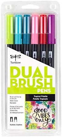 Tombow 56211 Dual Brush Pen Art Markers Tropical 6Pack Blendable Brush and Fine Tip Markers - Image 1