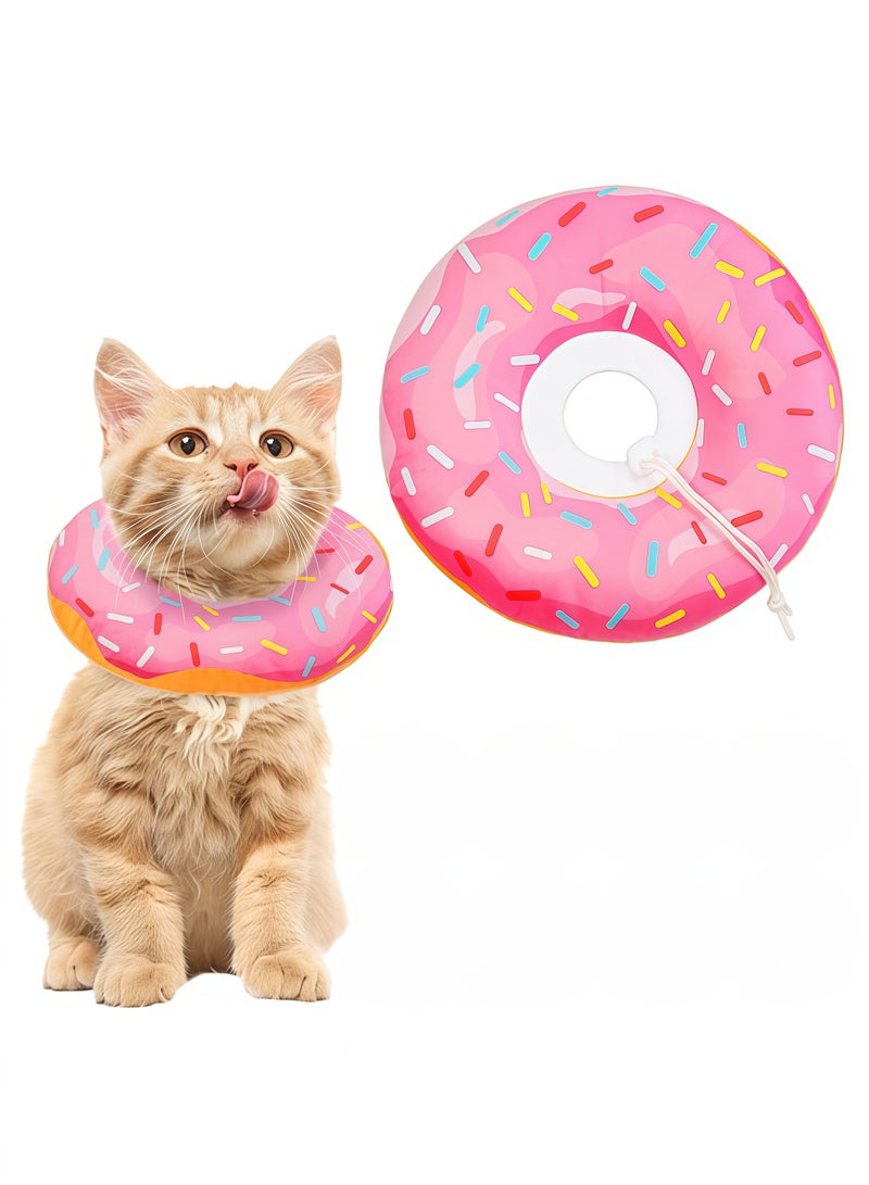 طوق مخروطي للقطط، طوق تعافي ناعم للقطط لشفاء الجروح، دونات لطيفة، مخاريط قطط صغيرة قابلة للتعديل لمنع اللعق، طوق إليزابيثي مريح وخفيف الوزن للقطط الصغيرة بعد الجراحة (M) - Image 1