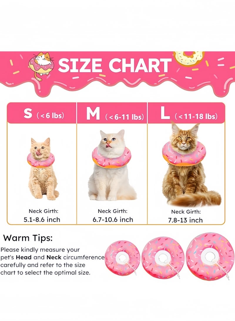 طوق مخروطي للقطط، طوق تعافي ناعم للقطط لشفاء الجروح، دونات لطيفة، مخاريط قطط صغيرة قابلة للتعديل لمنع اللعق، طوق إليزابيثي مريح وخفيف الوزن للقطط الصغيرة بعد الجراحة (M) - Image 2