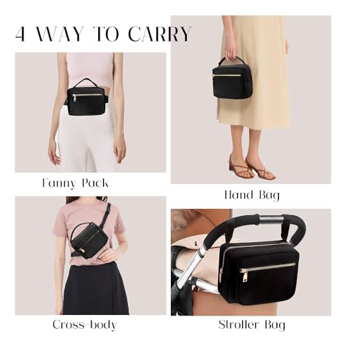 printe Small Diaper Bag with Portable Changing Pad, Crossbody Fanny Pack with Wipes Pocket for Stroller, Women Waist Bag for Travel, Black Large - Image 2