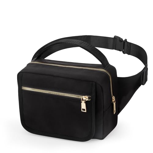 printe Small Diaper Bag with Portable Changing Pad, Crossbody Fanny Pack with Wipes Pocket for Stroller, Women Waist Bag for Travel, Black Large - Image 1